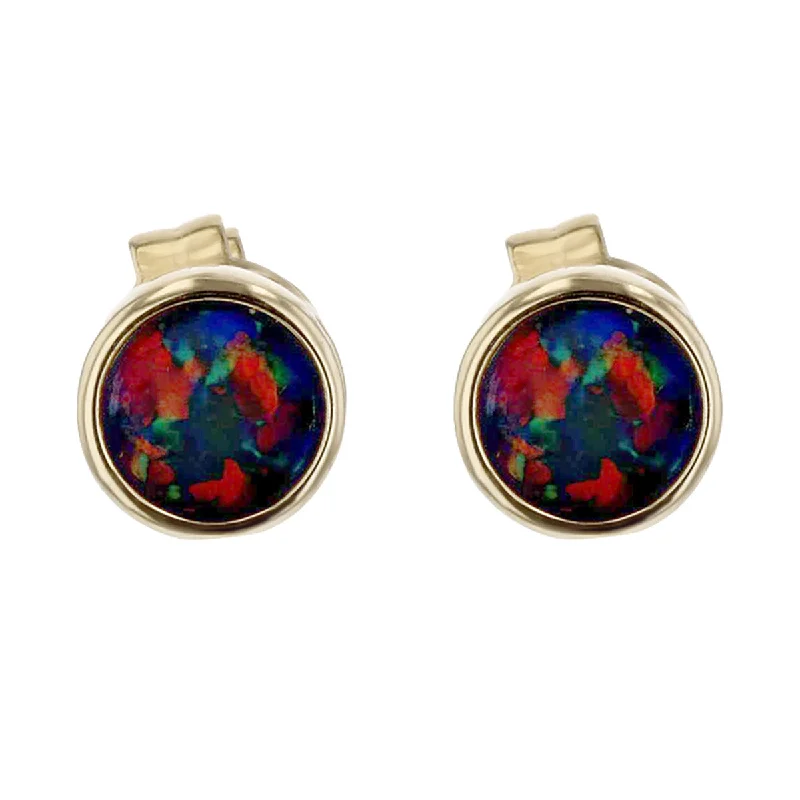 Multicolor Gemstone Earrings For Vibrant Looks-14K Yellow Gold Black Opal Stud Earrings