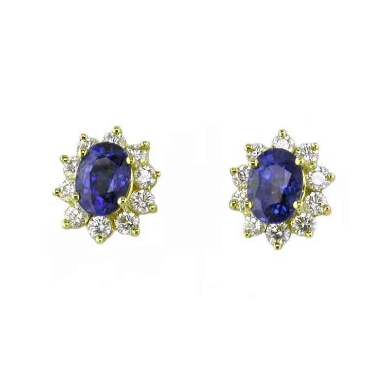 Affordable Hoop Earrings For Fashion Lovers-18K Gold Sapphire and Diamond Halo Stud Earrings