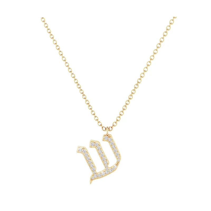 Vintage Charm Necklaces For Retro Style-Shin - Hebrew Alef-Bet letter diamond Necklace - Shin letter