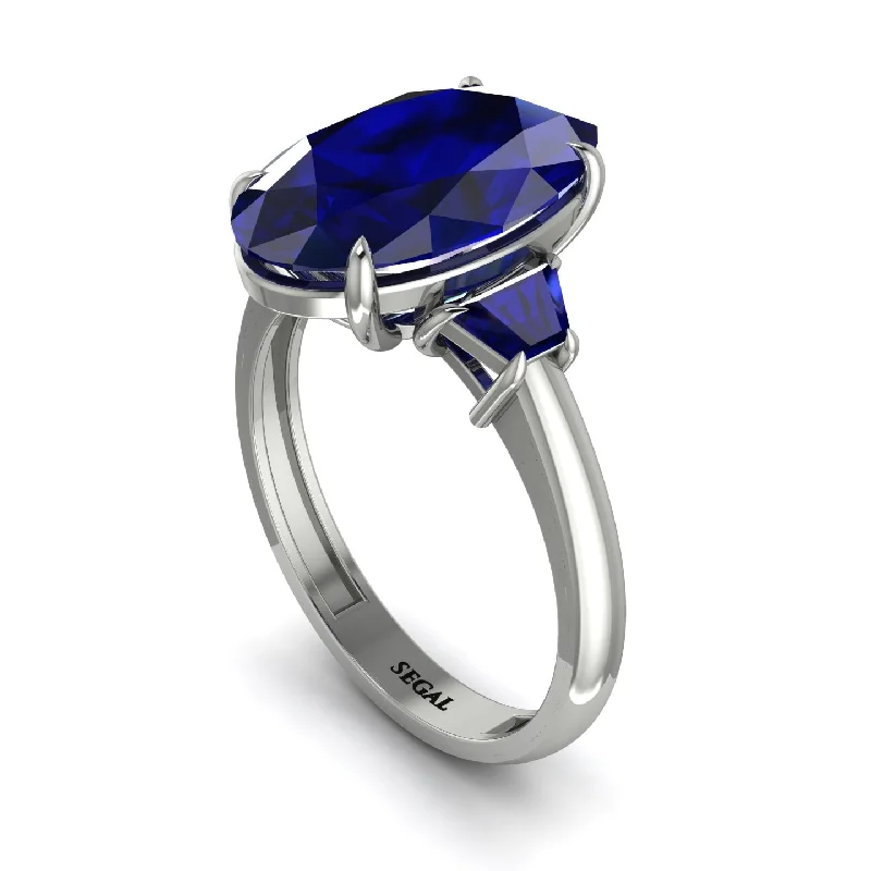 Fashionable Stack Rings For Trendy Looks-Oval-Cut Sapphire Three Stone Engagement Ring - Amari No. 75