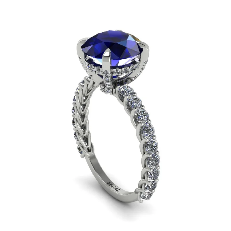 Beautiful Custom Wedding Rings For Couples-Sapphire Twisted Band Halo Engagement Ring - Avianna No. 15