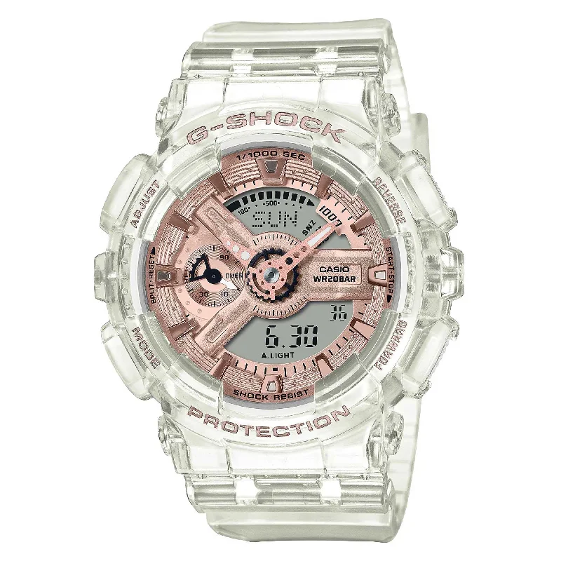 Watches With White Gold Plating-Casio Women's Watch - G-Shock Ana-Digi Dial Translucent Resin Strap | GMAS110SR-7A