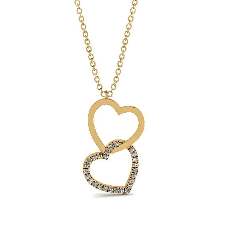 Long Dainty Necklaces For Subtle Elegance-Interlocked Hearts Diamond Necklace - Wendy No. 1