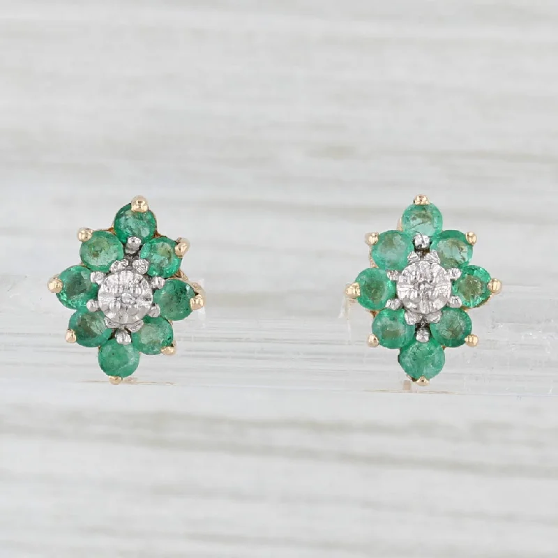 Statement Earrings For Unique Style-0.72ctw Emerald Diamond Cluster Flower Stud Earrings 10k Yellow Gold