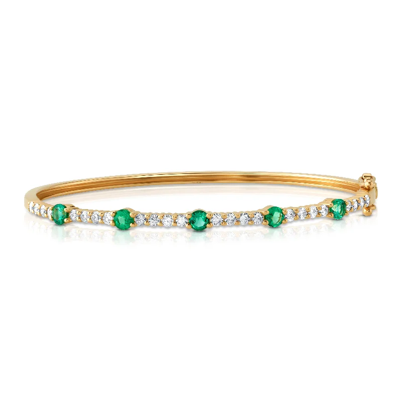 Bangles For Religious Festivals-Thin emerald & diamond bangle, 14kt gold