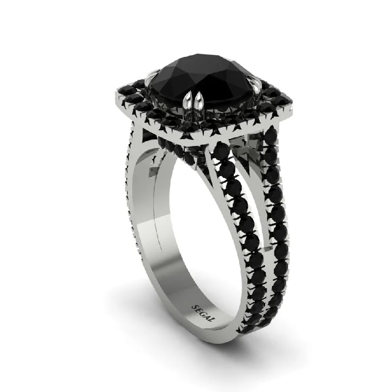 Classic Titanium Wedding Bands For Men-Black Diamond Pave Split Shank Engagement Ring - Averie No. 39