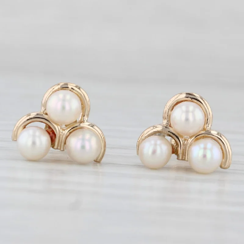 Personalized Earrings For One-of-a-Kind Gifts-Cultured Pearl 3-Bead Stud Earrings 14k Yellow Gold