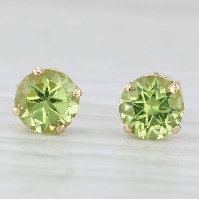 Elegant Pearl Drop Earrings-1.80ctw Round Solitaire Peridot Stud Earrings 14k Yellow Gold