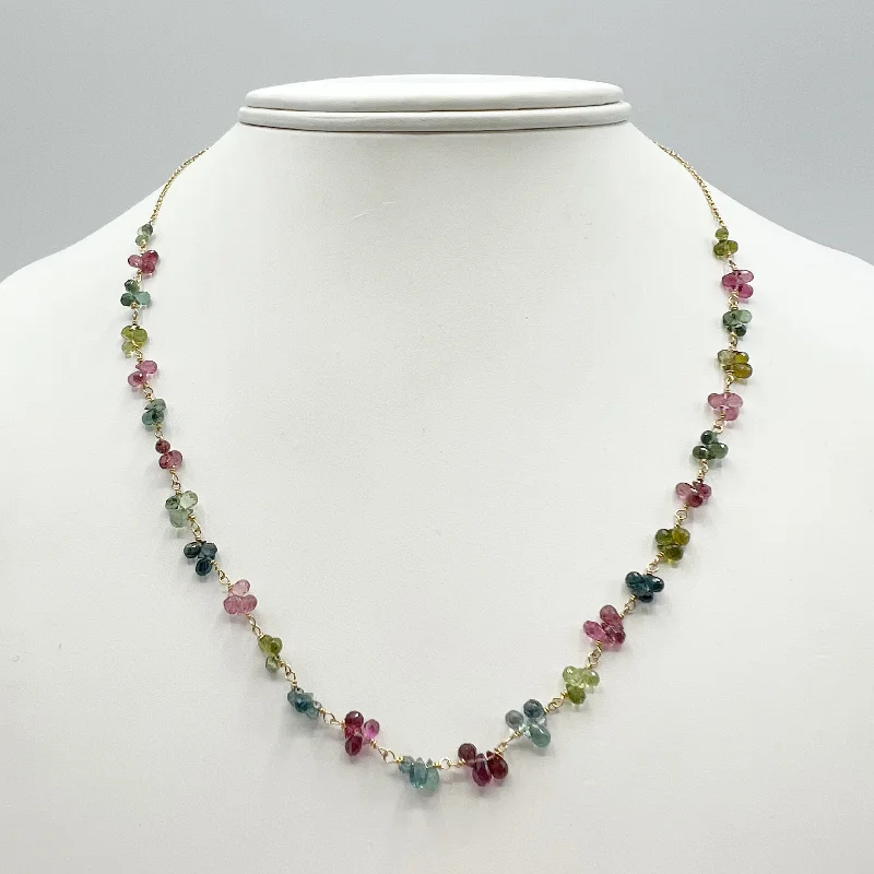 Custom Sterling Silver Necklaces For Bridal Jewelry-Tourmaline Flowers on Golden Wires