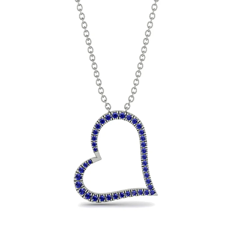 Silver Long Necklaces For Chic Style-Sapphire Heart Necklace - Claudia No. 15