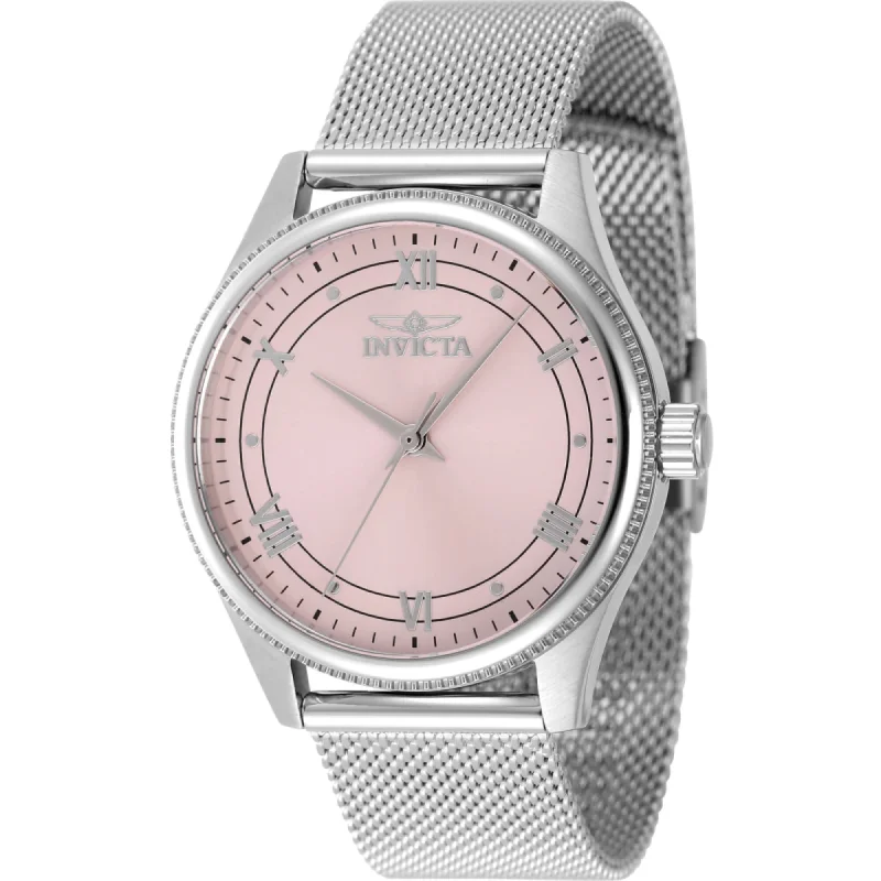 Watches With Emerald Stones-Invicta Women's Watch - Celestial Quartz Pink Dial Silver Steel Mesh Bracelet | 48489