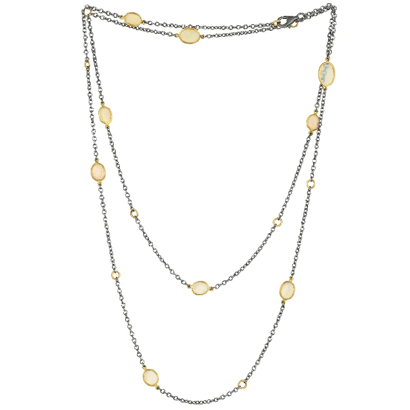 Classic Silver Bar Necklaces For Everyday Fashion-Lika Behar "Katya" Opal Necklace in Sterling Silver & 24K Gold 38" Adjustable KAT-N-105-GXOP