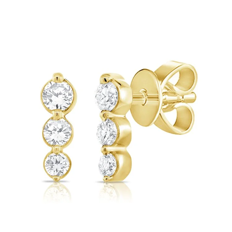 Stylish Resin Earrings For Trendy Looks-14K Yellow Gold Triple Diamond Bar Earrings