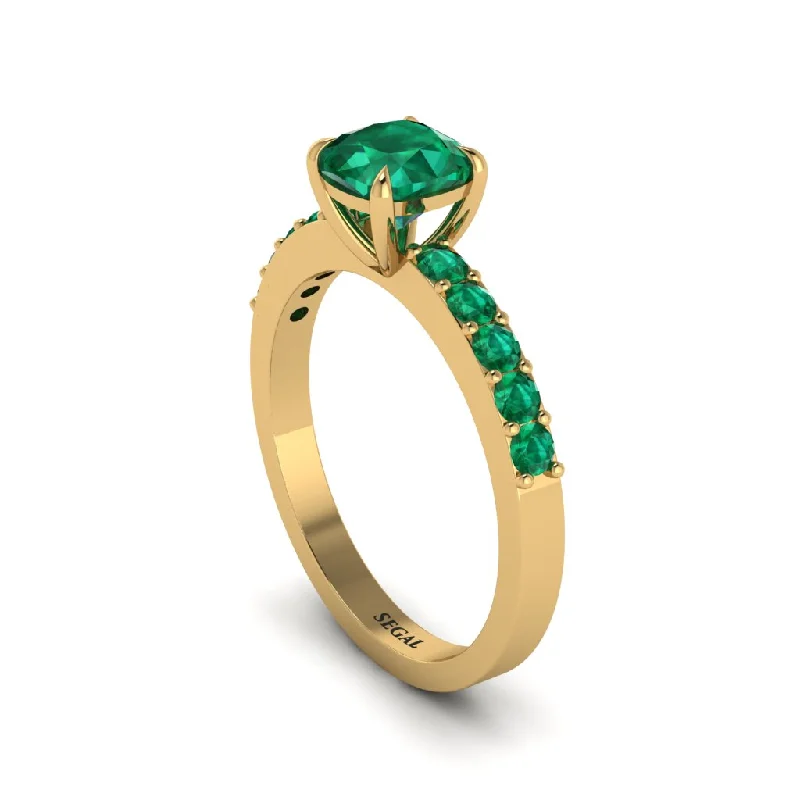 Beautiful Gold Promise Rings For Couples-Cushion-Cut Emerald Classic Elegance Engagement Ring - Demi No. 19