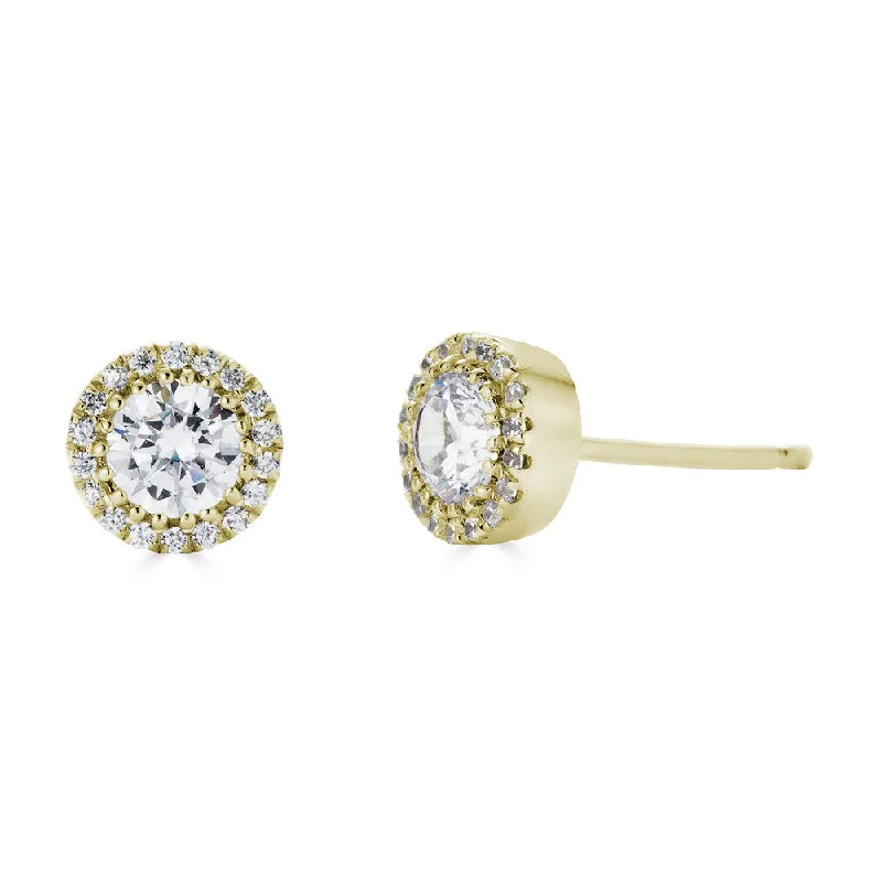 Beautiful Handmade Earrings For Gifts-14K Yellow Gold Diamond Halo Solitaire Stud Earrings