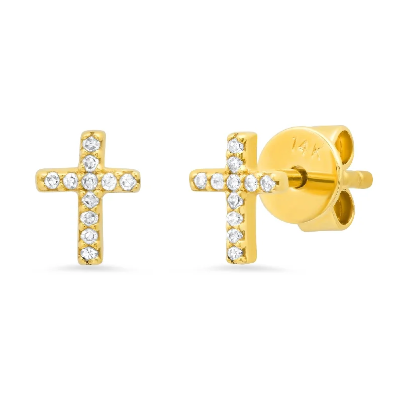 Double Hoop Earrings For Trendy Looks-CROSS DIAMOND STUDS, 14kt GOLD