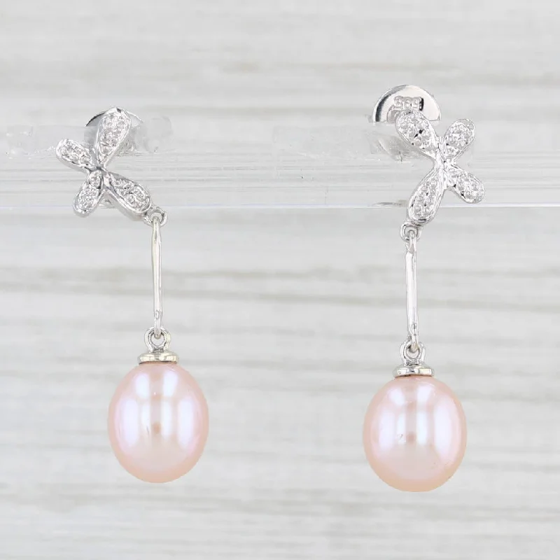 Silver Earrings With Turquoise Stones-Pink Cultured Pearl Dangle Earrings 14k White Gold Pierced Drops