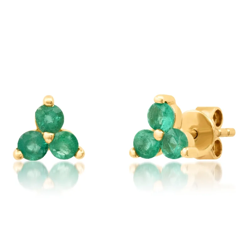 Trendy Resin Earrings For Creative Styles-LARGE TRIO EMERALD STUDS, 14kt GOLD