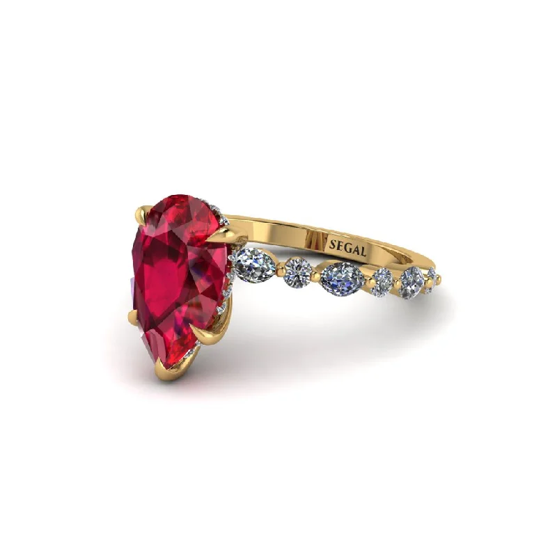 Vintage Gemstone Rings For Retro Style-Pear-Cut Ruby Halo Engagement Ring - Nylah No. 10