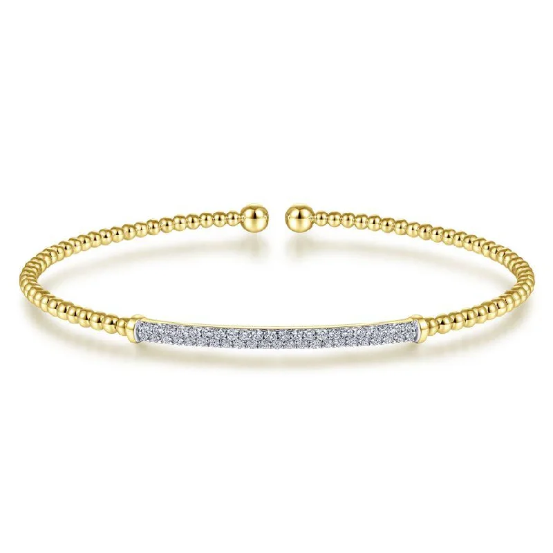 Bracelets For Bridal Accessories-Gabriel & Co. - BG4262-62Y45JJ - 14K Yellow Gold Bujukan Split Cuff Bracelet with Diamond Pavâ€š Bar