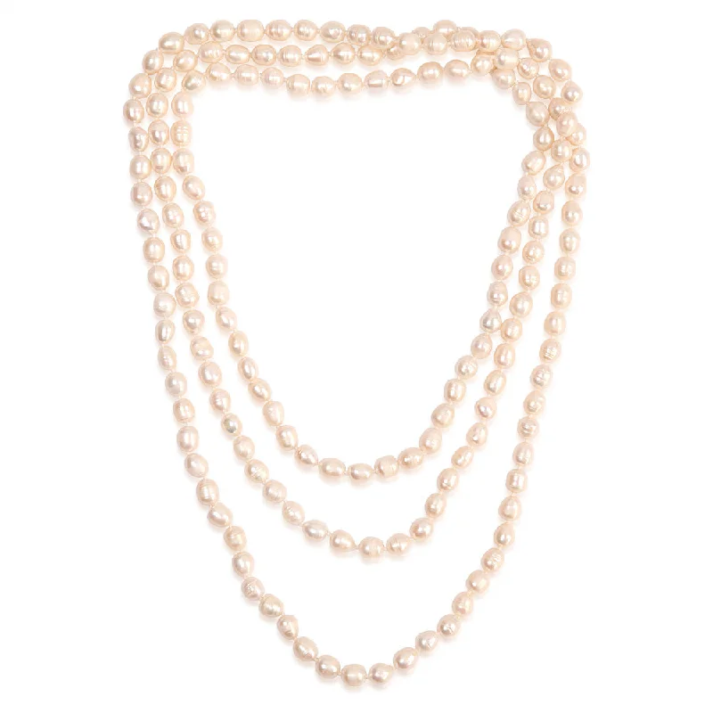 Bohemian Necklaces For Free-Spirited Fashion-8-9mm White Rice Pearl 162.5cm Long Necklace