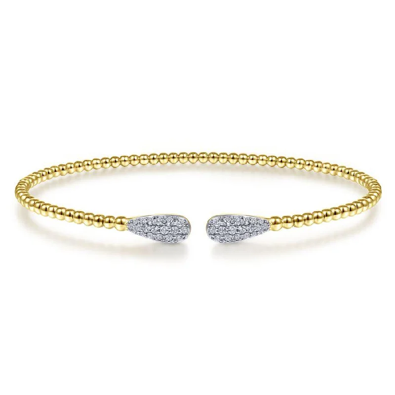 Bracelets For Prom Nights-Gabriel & Co. - BG4230-62Y45JJ - 14K Yellow Gold Bujukan Bead Cuff Bracelet with Diamond Pavâ€š Teardrops