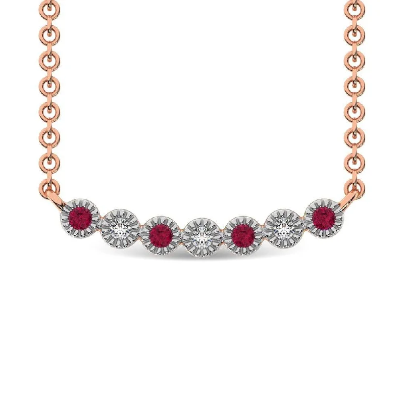 Modern Chain Necklaces For Trendy Style-Diamond 1/10 Ct.Tw. And Ruby Fashion Necklace in 10K Rose Gold