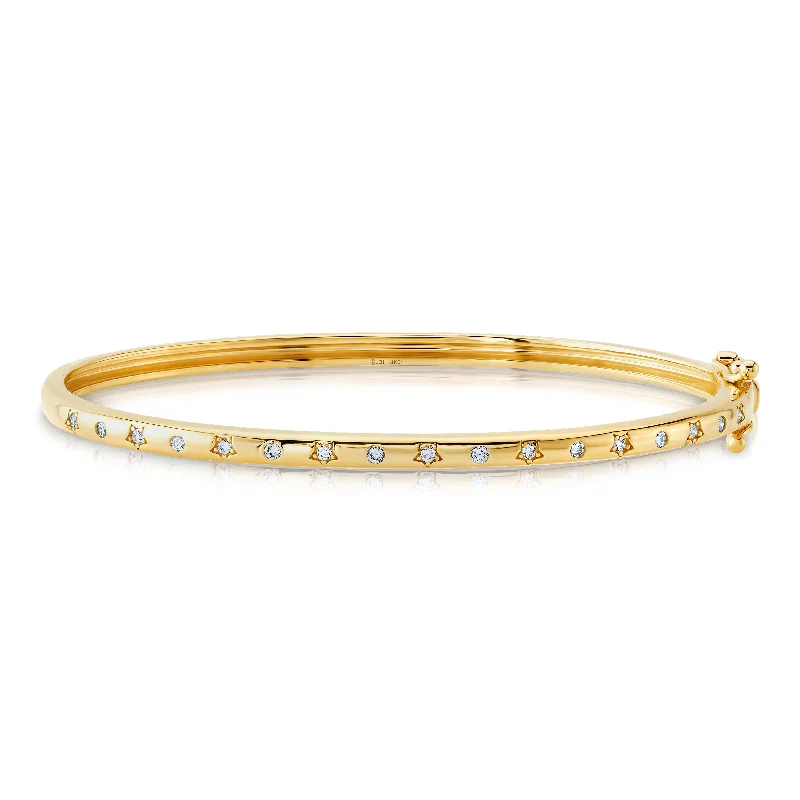 Bangles For Glamorous Look-Delicate diamond star bangle, 14kt gold