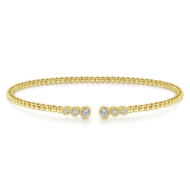 Bracelets For Glamorous Look-Gabriel & Co. - BG4120-62Y45JJ - 14K Yellow Gold Bujukan Bead Split Cuff Bracelet with Bezel Set Diamonds