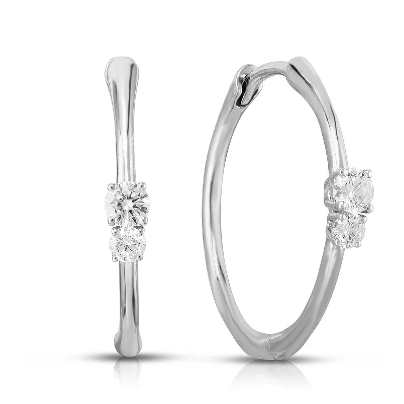 Elegant Drop Earrings For Weddings-18K 22mm Round Polished Hoop Earrings with Diamonds