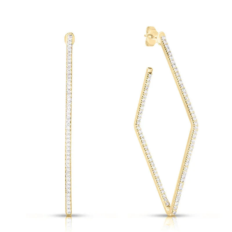 Trendy Chain Drop Earrings For Unique Style-18K Gold Square Hoop Earrings with Diamonds