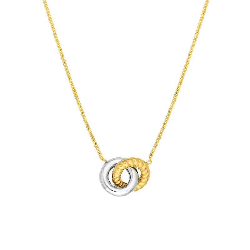 Large Gold Pendant Necklaces For Bold Fashion-14K Two-Tone Interlocking Circle Necklace