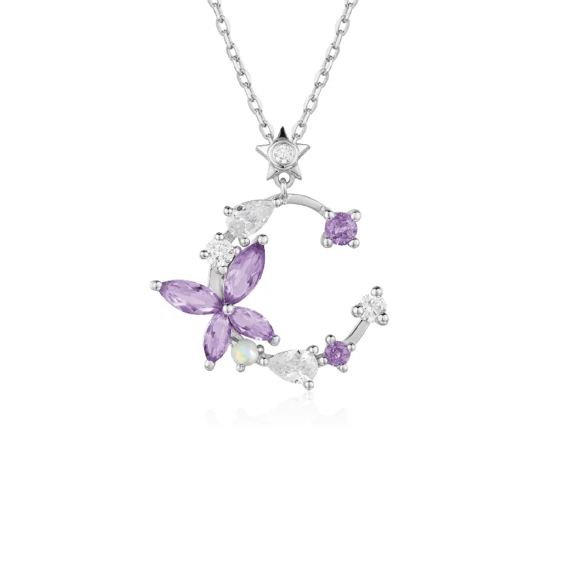 Personalized Pendant Necklaces For Special Occasions-Monarch Butterfly Amethyst Opal Necklace