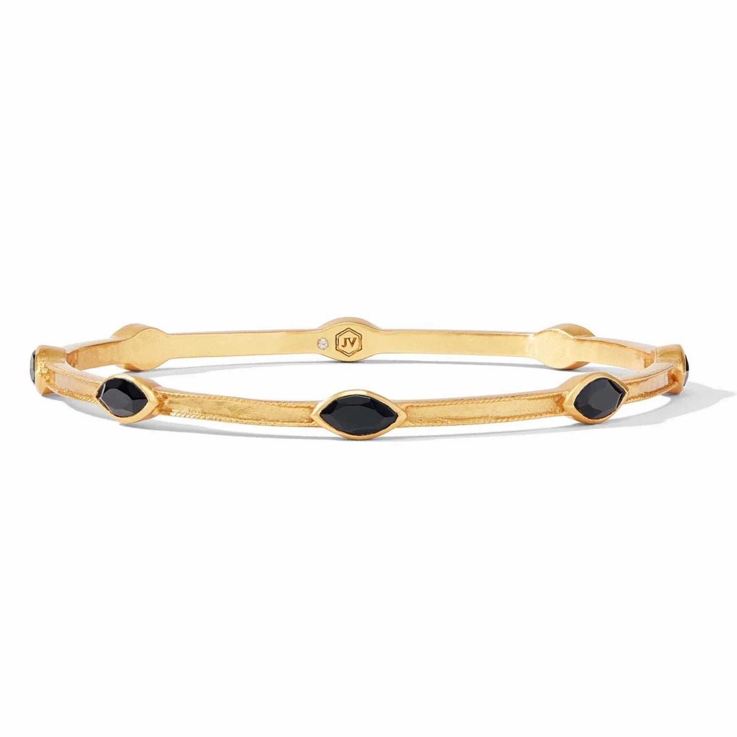 Bangles For Jewelry Collectors-Julie Vos 24K Gold Plated Monaco Bangle Bracelet with Obsidian Black Stones, Small