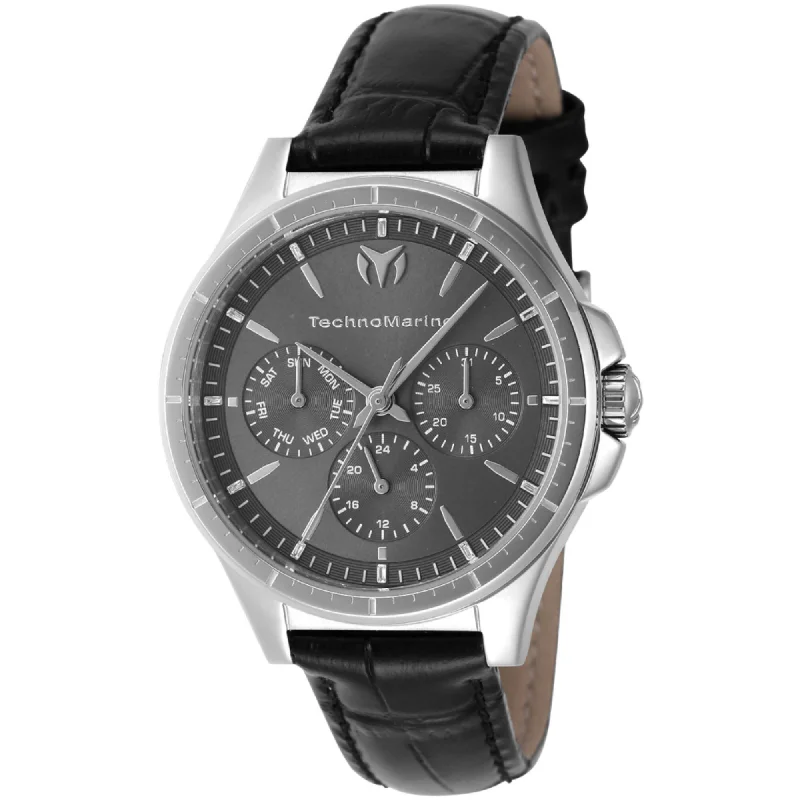 Watches With Personalized Art-Technomarine Women's Watch - MoonSun Day-Date Charcoal Dial Black Strap | TM-822055