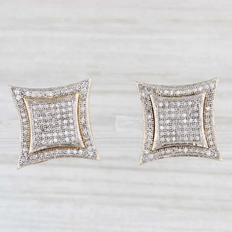 Simple Silver Earrings For All Day Wear-0.36ctw Pave Diamond Halo Stud Earrings 10k Yellow & White Gold