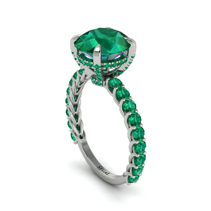 Unique Men’s Wedding Rings For Special Occasions-Emerald Twisted Band Halo Engagement Ring - Avianna No. 21