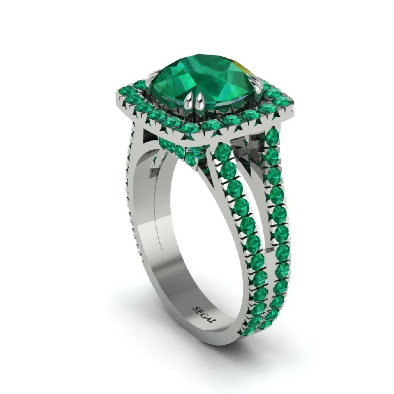 Custom Silver Cocktail Rings For Bold Glam-Emerald Pave Split Shank Engagement Ring - Averie No. 21