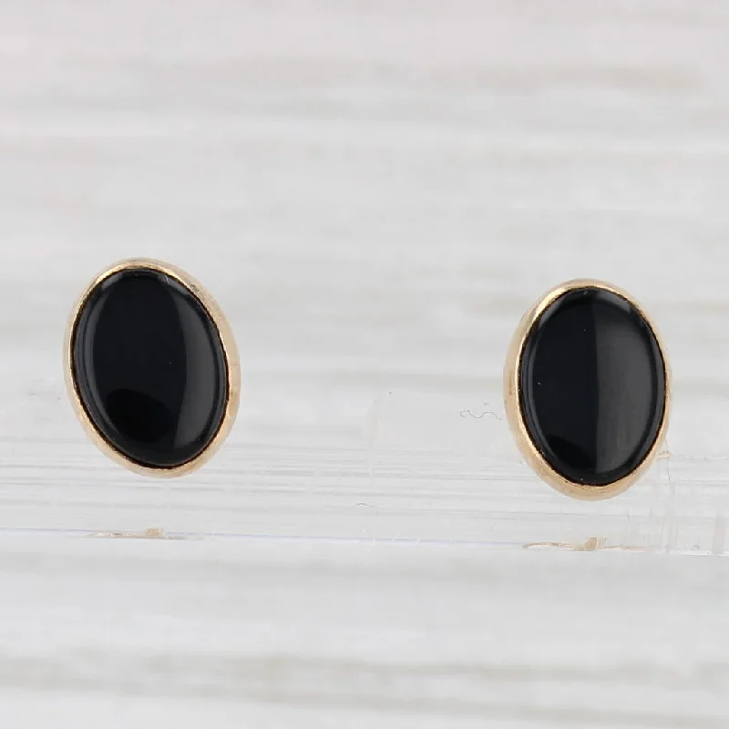 Bold Earrings For Fashion Lovers-Onyx Oval Stud Earrings 14k Yellow Gold Solitaire Studs