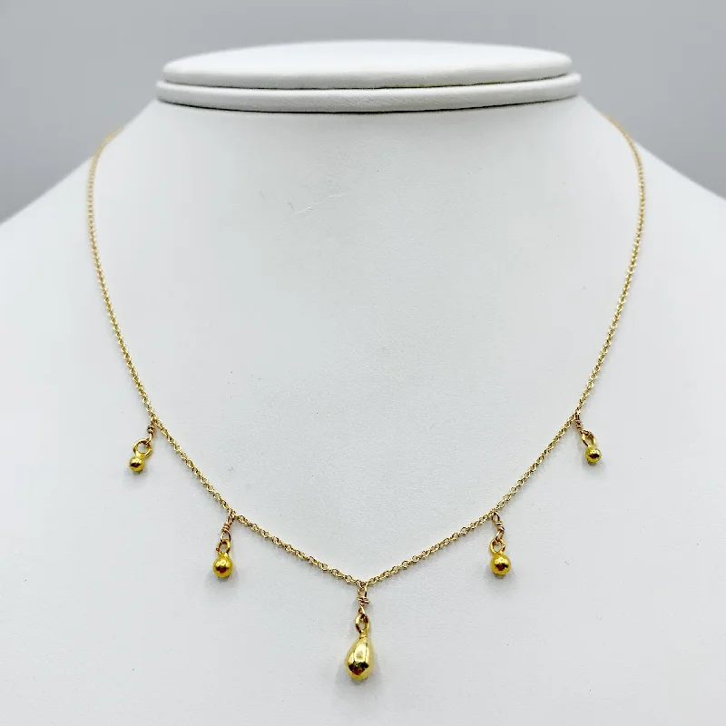 Personalized Long Necklaces For Custom Gifts-Bright Gold Dewdrops on a Golden Chain