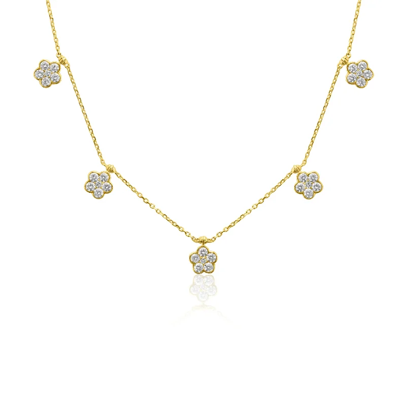 Sparkling Gold Necklaces For Glamorous Fashion-14k Yellow Gold Floral Cluster Necklace