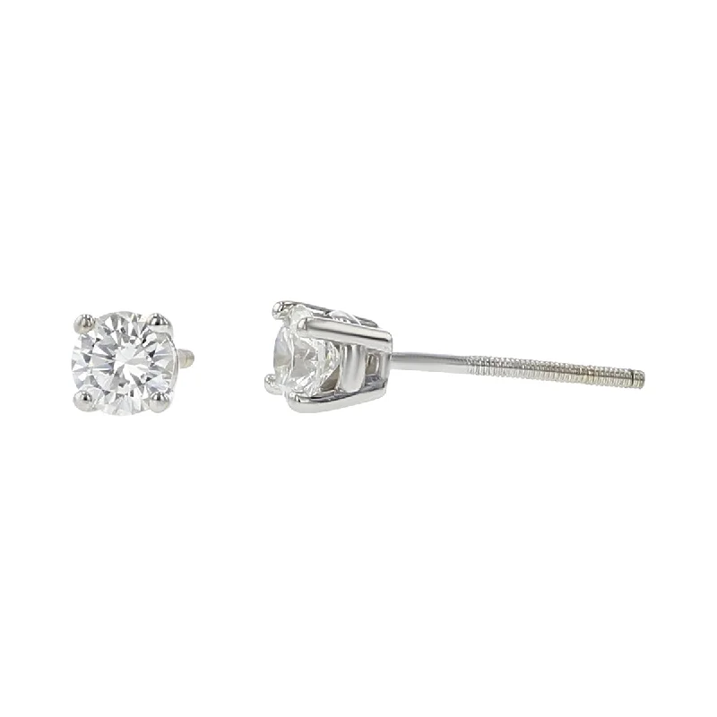 Personalized Engraved Earrings For Gifts-14K White Gold Diamond 4-Prong Stud Earrings