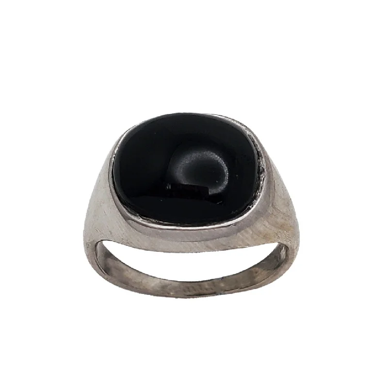 Simple Wedding Bands For Elegant Brides-Black Onyx Signet RIng (Silver)