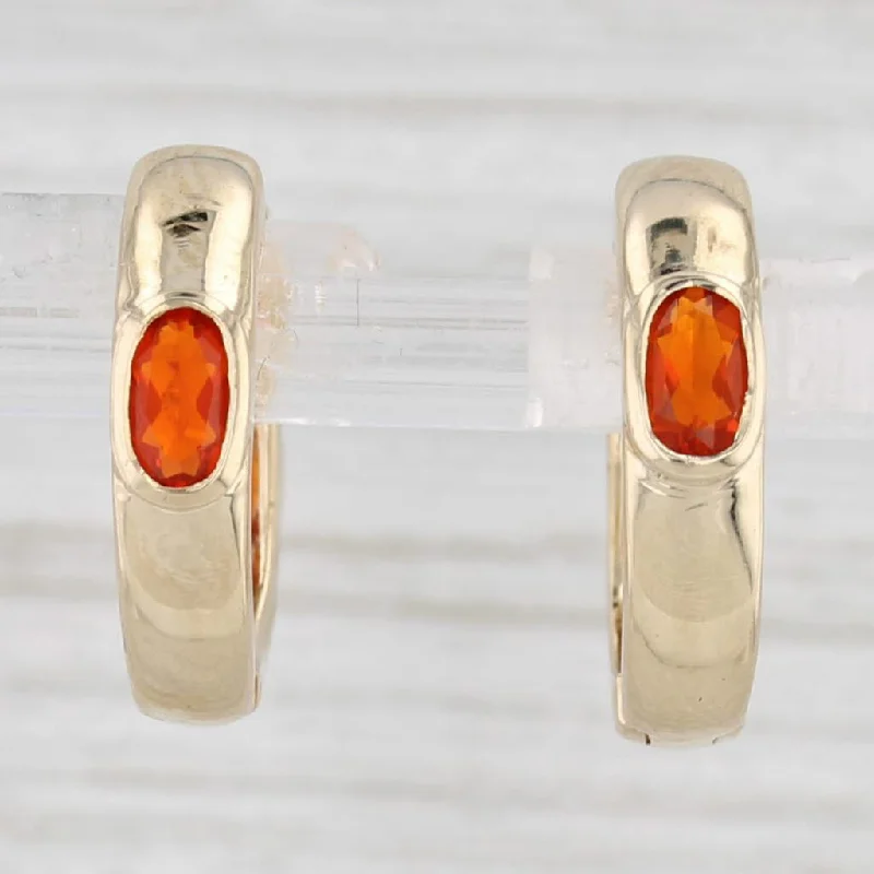 Statement Earrings For Fashionistas-0.52ctw Fire Opal Hoop Huggie Earrings 14k Yellow Gold Hinged Snap Top