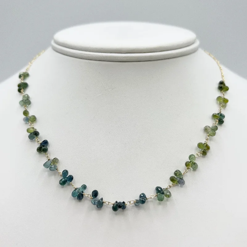 Birthstone Necklaces For Personalized Gifts-Green Tourmaline Cluster Necklace with Gold Chain and clasp