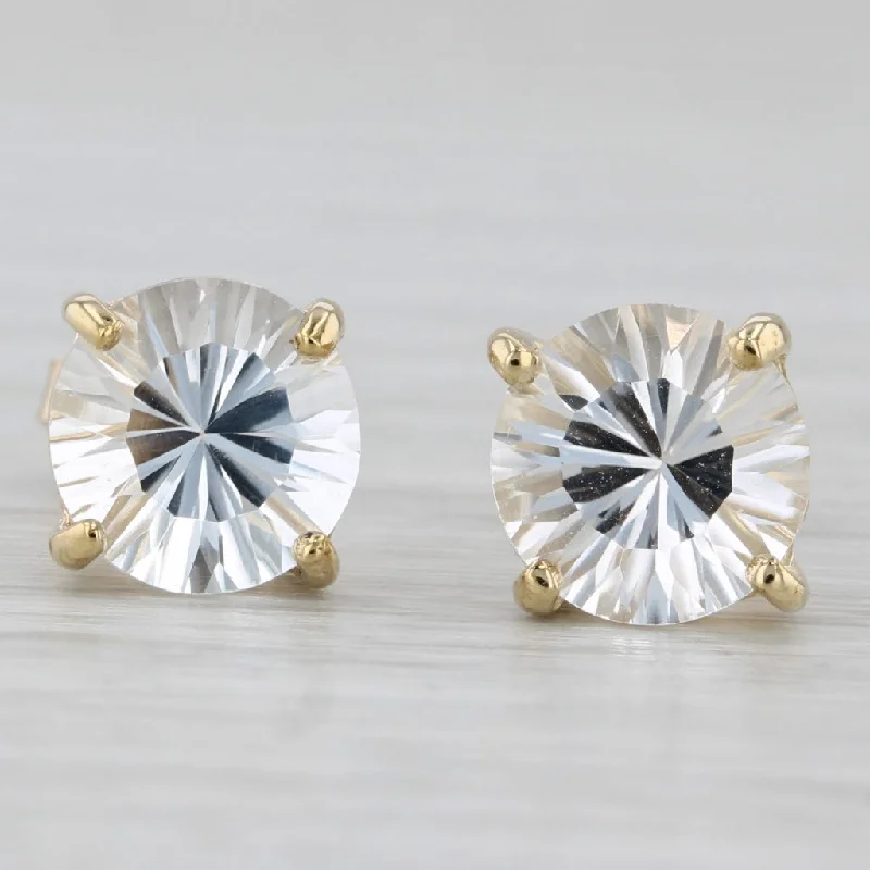 Elegant Gold Drop Earrings For Weddings-4.60ctw White Colorless Round Topaz Stud Earrings 10k Yellow Gold