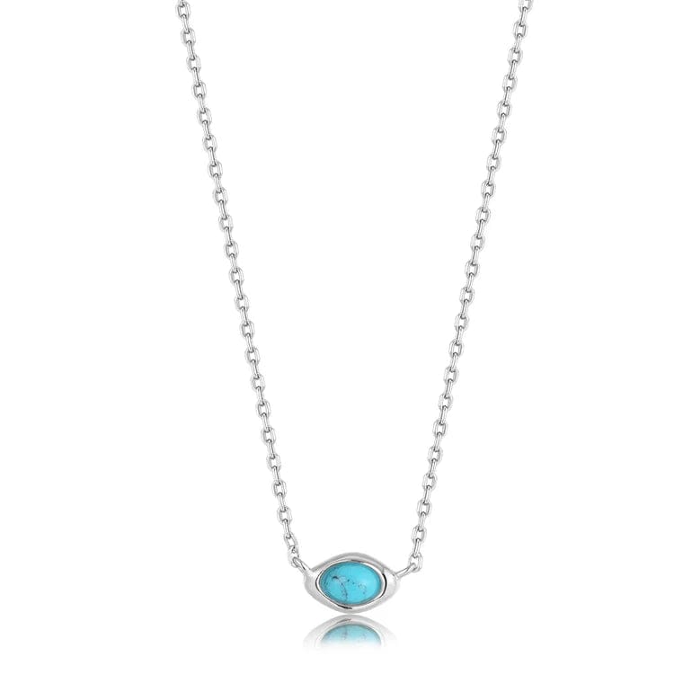 Modern Long Necklaces For Casual Style-Silver Turquoise Wave Necklace