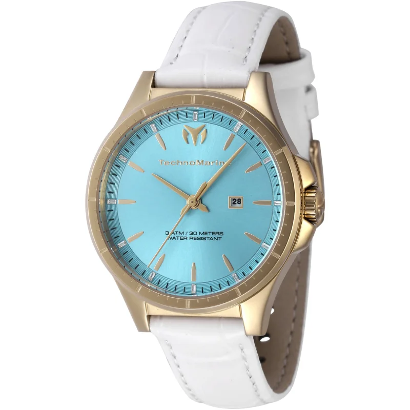 Watches With Cultural Patterns-Technomarine Women's Watch - MoonSun Quartz Light Blue Dial White Strap | TM-822046