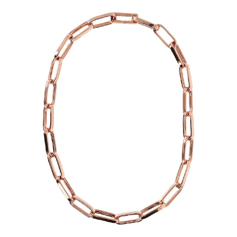 Dainty Pendant Necklaces For Minimalist Style-Bronzallure Rose Gold Plated Purezza Elongated Link Necklace 45.7cm