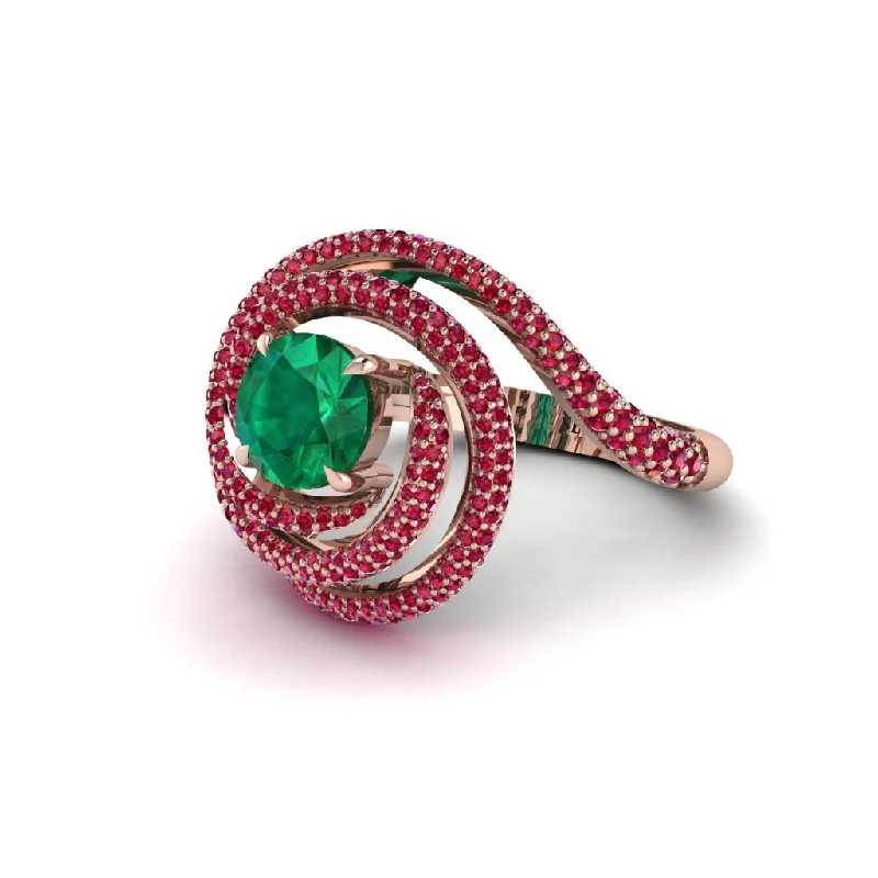 Elegant Gemstone Engagement Rings For Brides-Emerald Double Halo Swirling Engagement Ring - Serena No. 50